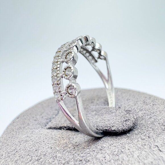 VTG Sterling Silver 925 Cubic Zirconia Beaded Design Tapered Band Ring Size 6.75 - Picture 2 of 8